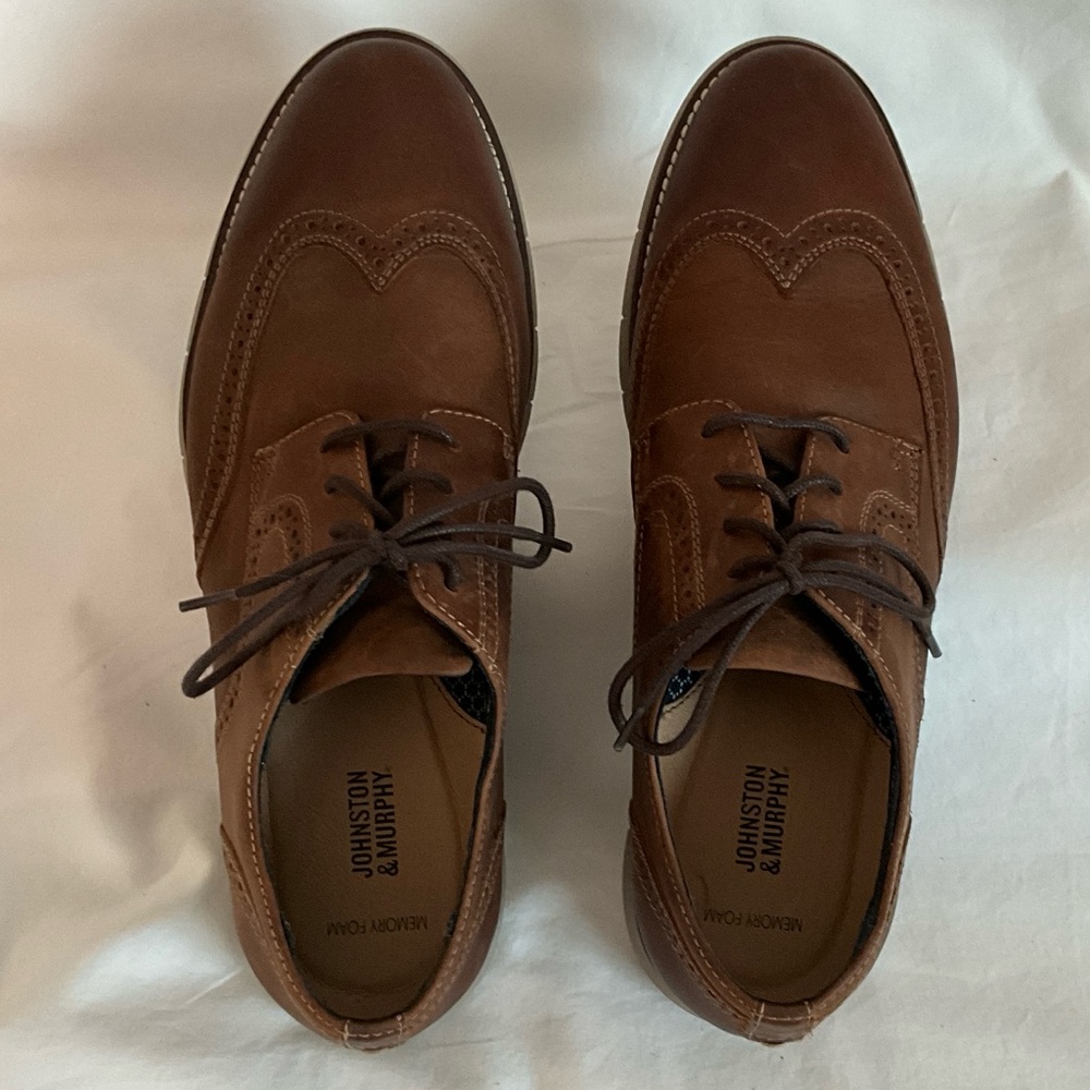Johnson & Murphy Brown Leather Wingtip Lace-Up Dress/Casual Men’s Shoes 10 M